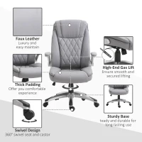 Vinsetto High-Back Office Chair Executive Swivel Computer Desk Chair, with PU Leather, Flip-up Armrest, Grey(m-7)