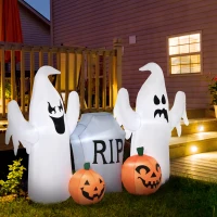 HOMCOM 4ft Halloween Inflatable Ghosts with Tombstone and Pumpkin, LED Lighted for Home Indoor Outdoor Garden Lawn Decoration Party Prop(m-8)