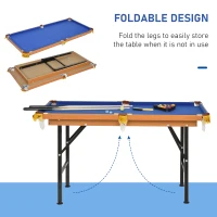 Soozier 55" Portable Folding Billiards Table Game Pool Table for Whole Family Number Use With Cues, Ball, Rack, Chalk, Blue(m-5)