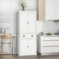 HOMCOM 72" Kitchen Pantry Storage Cabinet, Traditional Freestanding Cupboard with 4 Doors and 2 Adjustable Shelves, Large Central Drawer, X-Frame, White(m-2)