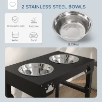 PawHut Dog Food Bowls, 7 Adjustable Height Elevated Dog Bowls w/ Stainless Steel, Black(m-6)