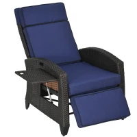Outsunny Outdoor Recliner Chair with Adjustable Backrest, Cushion, Side Tray, Blue(m-2)