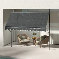 Outsunny 10' x 4' Manual Retractable Awning, Non-Screw Freestanding Patio Awning, UV Resistant, for Window or Door, Dark Grey(m-8)