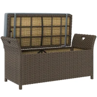Outsunny 2-In-1 Outdoor PE Rattan Storage Bench, 29 Gallon Patio Wicker Furniture, Basket Box with Handles and Cushion Dark Grey(m-2)