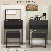 HOMCOM Modern Vanity Set with Makeup Table and Cushioned Stool, Dressing Table with Flip Top and Mirror for Bedroom, Black(m-4)