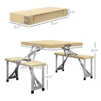 Outsunny Aluminum Frame Folding Picnic Table, Portable Camping Table and Chairs Set with Umbrella Hole(m-3)