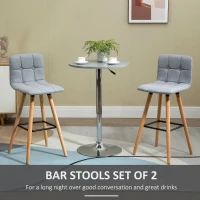 HOMCOM Modern Bar Stools Set of 2, 38" Upholstered Kitchen Island Stool with Solid Wood Legs, Grey(m-4)