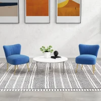 HOMCOM Velvet Lounge Chairs Set of 2, Modern Accent Chairs for Living Room with Gold Steel Legs and Tufting Backrest, Dark Blue(m-8)