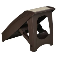 PawHut 4-Level Portable Pet Stairs, Foldable Dog Ramp, Lightweight Cat Steps, with Nonslip Soft Mats, for High Bed, Sofa, Up to 44 lbs, Dark Brown(m-9)