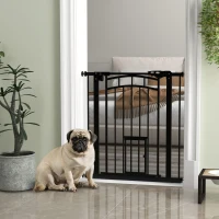 PawHut Auto-Close Pet Gate, Stair Gate with Cat Door, Double Locking for Doorways Hallways Stairs, Fits 29"-31.5" Wide, Black(m-8)
