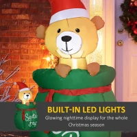 HOMCOM 4.5 ft. Christmas Inflatables Outdoor Decorations Bear In Santa Claus Toy Bag, Blow-Up Holiday Yard Christmas Decor with LED(m-5)