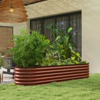 Outsunny 7.9' x 2' x 1.4' Galvanized Raised Garden Bed Kit, Metal Planter Box with Safety Edging, Brown(m-2)