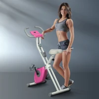 Soozier Foldable Exercise Bike Indoor Stationary Bike w/ 8-Level Magnetic Resistance LCD Screen Phone Holder for Home Gym Pink(m-8)