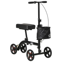 HOMCOM Knee Scooter, Foldable Steerable Knee Walker with Dual Braking System, Basket, 8" Wheels, Height Adjustable Leg Rest and Handles, Crutch Alternative for Foot Injuries, Black(m-2)