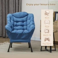 HOMCOM Modern Accent Chair, Armchair with Side Pockets and Solid Steel Legs, Comfy Reading Chair for Living Room, Bedroom, Blue(m-7)
