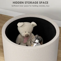 HOMCOM Round Coffee Table, End Table with Hidden Storage and Tray Top, Linen Upholstered Footrest for Living Room(m-5)