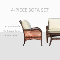 Outsunny 4-Piece Outdoor Wicker Sofa Set, Outdoor PE Rattan Conversation Furniture with 4 Chairs & Table, Water-Fighting Material, White(m-6)