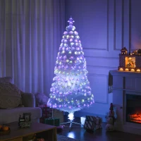 HOMCOM 6FT Artificial Tree Multi-Colored Pre-Lit Home Christmas Decoration  White(m-8)