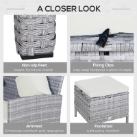 Outsunny 5 Pieces Wicker Patio Conversation Dining Furniture Set with Cushions, Table and Ottomans, Cream White(m-6)