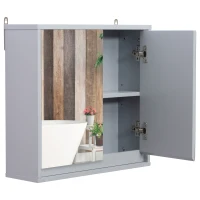 HOMCOM Wall Mounted Bathroom Medicine Cabinet Mirrored Cabinet with Hinged Door 2-Tier Storage Shelves Grey(m-11)