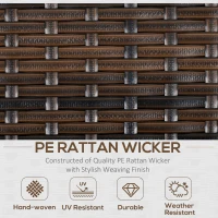 Outsunny Patio Dining Set, PE Rattan Furniture w/ 2 Chairs, Cushions & 3-Seat Sofa, Woodgrain Slatted Dinner Table, Beige(m-4)