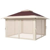 Outsunny 13' x 13' Pop Up Gazebo Instant Canopy Tent Shelter with 2-Tier Roof, Carry Bag, Wight Bags for Outdoor, Garden, Brown