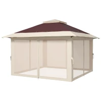 Outsunny 13' x 13' Pop Up Gazebo Instant Canopy Tent Shelter with 2-Tier Roof, Carry Bag, Wight Bags for Outdoor, Garden, Brown(m-1)