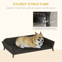 PawHut Elevated Rattan Dog Bed with Steel Frame, Handwoven Wicker Pet Bed with Water Resistant Cushion, Dog Bed Outdoor for Large Medium Dog, Charcoal Gray(m-4)