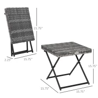 Outsunny Rattan Coffee Table Folding Patio Outdoor Side Table Wicker for Balcony, Porch, Poolside, 15.75"x15.75"x15.75", Grey(m-3)