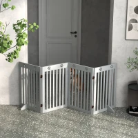 PawHut 80" Extra Wide Freestanding Pet Gate with Support Feet, Light Grey(m-9)