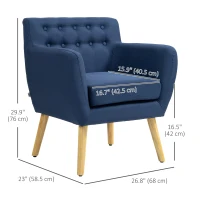 HOMCOM Linen Upholstery Armchair, Mid-Century Modern Accent Chair with Wood Frame and Thick Padding, Blue(m-3)