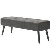 HOMCOM Bedroom Bench, End of Bed Bench with Button Tufted, PU Leather Upholstered Entryway Bench with Wood Legs, Grey(m-11)