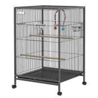PawHut 29" Bird Cage for Parrots Lovebirds Budgies Finches, Flight Cage with 5 Doors, Swing, Stainless Steel Bowls, Removable Tray, Wheel, Grey(m-11)