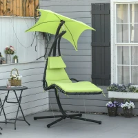 Outsunny Outdoor Hammock Chair with Stand, Floating Chaise Lounge Chair with Soft Padded Cushion, Hanging Hammock Swing Reclining Seat with Canopy Umbrella, Green(m-1)