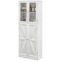 HOMCOM Tall Bathroom Storage Cabinet, Modern Bathroom Cabinet with Glass and Barn Doors, 5-Tier Floor Cabinet, White(m-11)