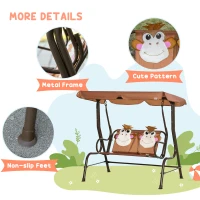 Outsunny Porch Swing for Kids with Adjustable Canopy to Block Sun at Angles, Kids Swing Chair with Seatbelts, Monkey Pattern, Gift for Kids Ages 3-6, Coffee(m-6)