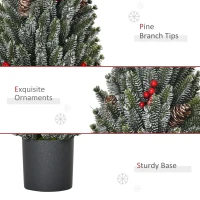 HOMCOM 18" Tall Unlit Miniature Snow-Flocked Tabletop Artificial Christmas Tree, Holiday Decoration with Pine Cones and Berries(m-5)