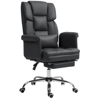 HOMCOM Executive Office Chair with Footrest and Lumbar Support, PU Leather Desk Chair, Ergonomic, Reclining and Swivel, Black
