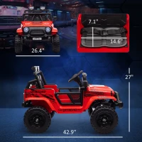 Qaba 12V Ride on Car, Ride on Truck w/ Remote, 4 Suspension Wheels, 3 MPH Max Speed, Music, Horn & Lights, Red(m-3)
