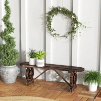 Outsunny 2-Person Outdoor Bench, Wood Garden Bench with Wagon Wheel Legs, Slatted Seat for Patio, Park, Backyard, Carbonized(m-1)
