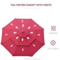 Outsunny 9FT 3 Tiers Patio Umbrella Outdoor Market Umbrella with Crank, Push Button Tilt for Deck, Backyard and Lawn, Wine Red(m-8)