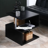 HOMCOM 20" Modern End Table, Accent Side Table, S-Shaped Coffee Table with Storage Shelf and Steel Poles, Black(m-5)