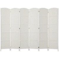 HOMCOM Room Divider, 6 Panel Folding Privacy Screen, 6FT Tall Portable Weave Partition Wall Divider for Bedroom, White(m-1)