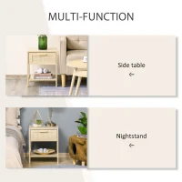 HOMCOM Narrow Nightstand with Rattan Elements, Bedside Table with Drawer and Storage Shelf for Bedroom, Natural(m-7)