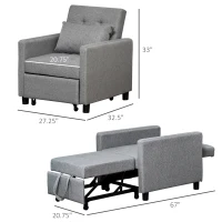 HOMCOM Convertible Sofa Lounger Chair Bed Multi-Functional Sleeper Recliner with Tufted Upholstered Fabric, Adjustable Angle Backrest, and Pillow, Grey(m-3)