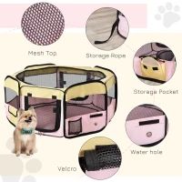 PawHut 36-inch Large Exercise Puppy Pet Playpen Portable Dog Cat Pet Play Pen Pet Cage Tent Kennel Crate Pink Carry Bag Included(m-5)