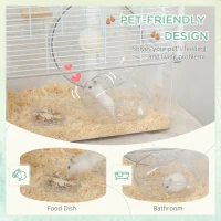 PawHut Wooden Hamster Cage, Gerbil Cage with Deep Bottom, Exercise Wheel, Food Dish, White(m-5)