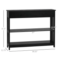 HOMCOM Console Hallway Table with Extra Wide Pull Out Drawer, 2 Open Shelves and Slatted Wood Frame Design, Black(m-3)