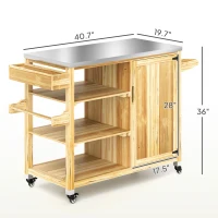 Outsunny Outdoor Grill Cart with Stainless Steel Top, Solid Wood Outdoor Kitchen Island with Wheels, Natural Wood(m-3)