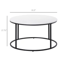 HOMCOM Round Coffee Table Sofa Side Table with a Modern Design, Black Metal Frame and Easy Maintenance, White(m-3)